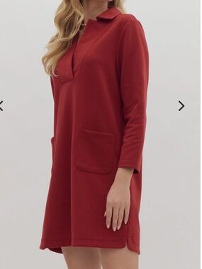 entro Red Collared Mini Dress with Patch Pockets